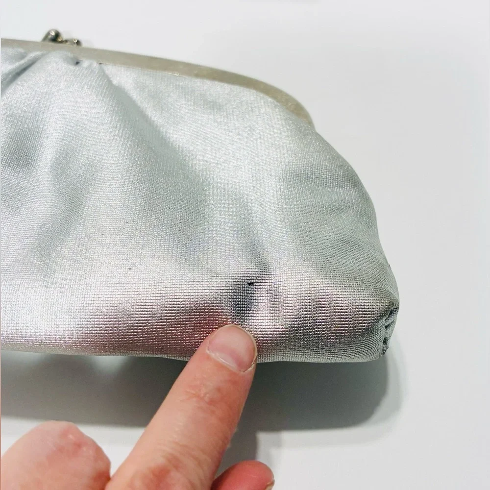 Vintage Made In Hong Kong Handmade Silver Fabric Clutch 9”W x 5.5”H